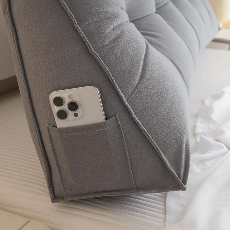 Removable & Washable Leather Velvet Triangle Headboard Cushion Pillow with Soft Lumbar Backrest for Sofa and Dormitory