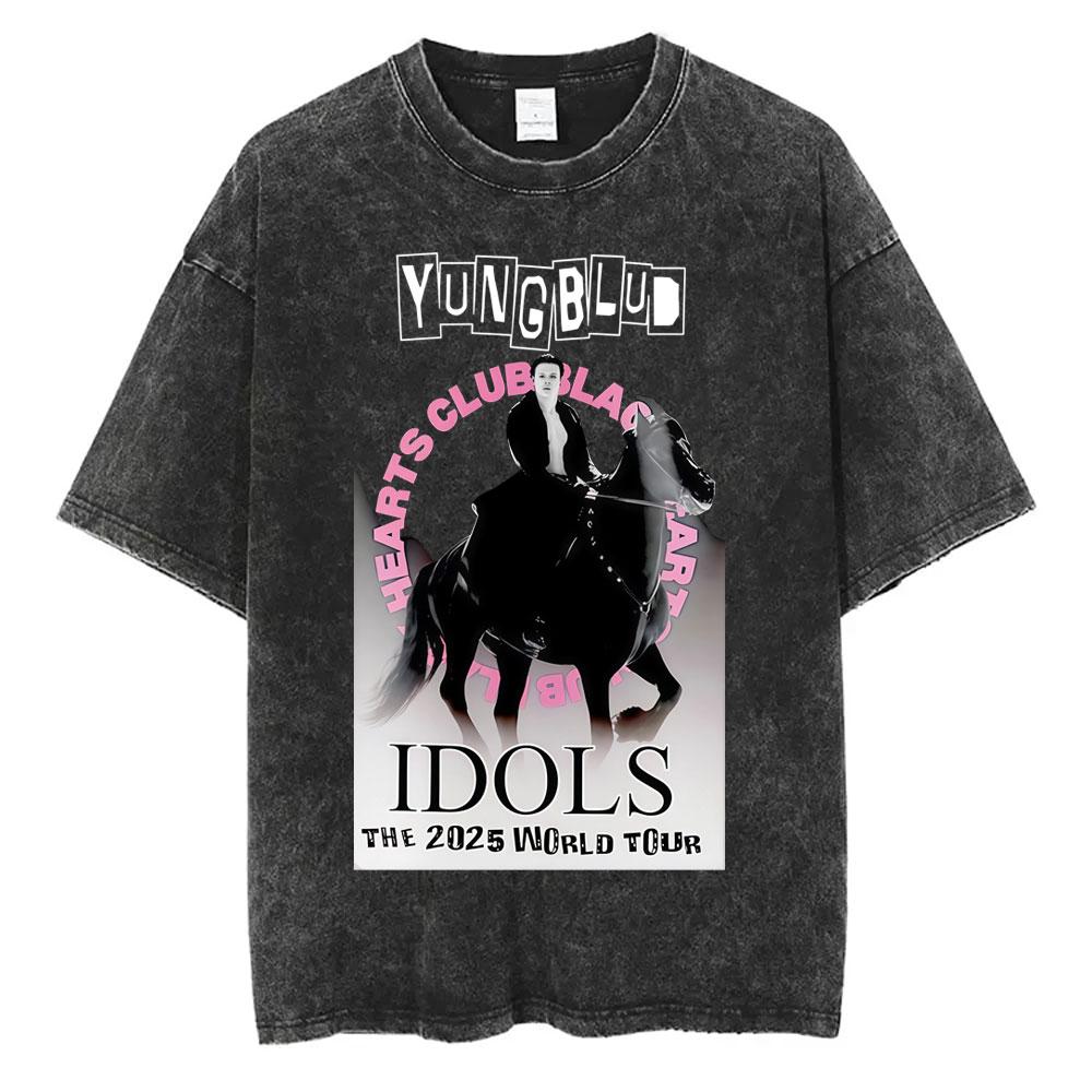 Washed Vintage Yungblud Face Graphic Tshirt Men Women Casual Retro Oversized T Shirt Male Fashion Hip Hop Short Sleeve Tshirts