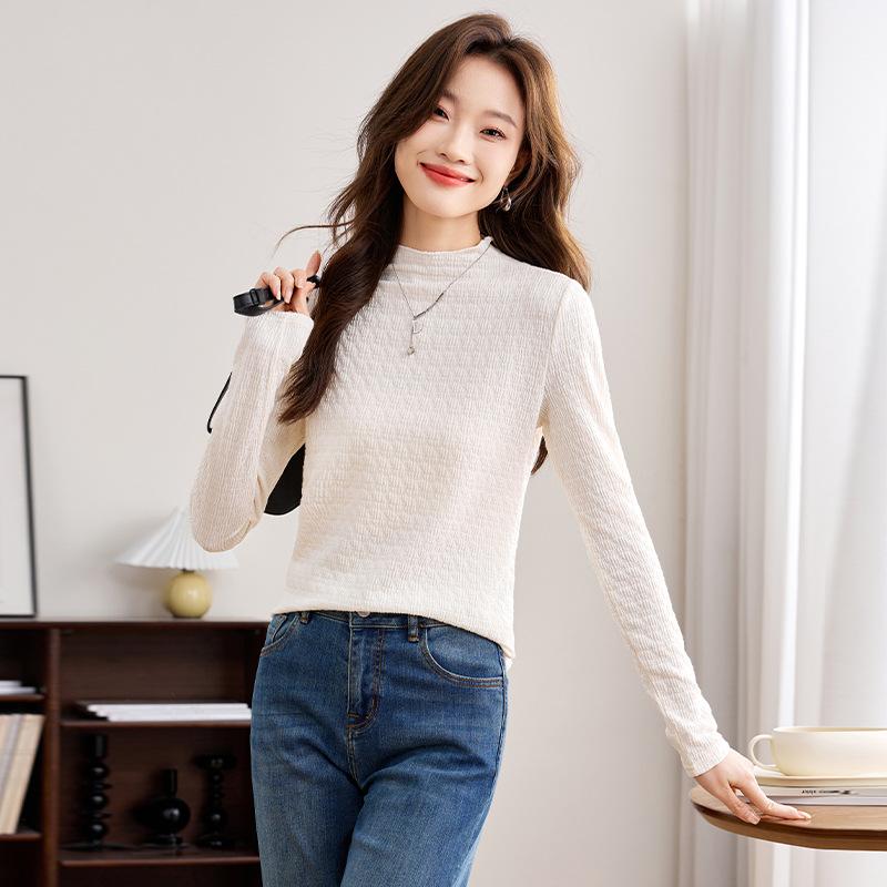 Skinny Jacquard Tops for Autumn and Winter New Half-turtleneck Slim Layered Bottoming Shirt for Women's