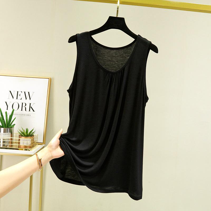 Женский свободный жилет без рукавов из модала на лето, больших размеров, универсальная верхняя и нижняя одежда, легкий домашний топ, рубашка с тонким нижним краем.