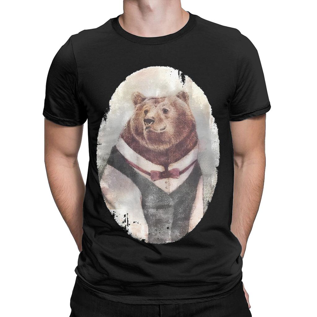 Мужская женская футболка Gentleman B-Bear, хлопковая футболка с принтом, мультяшная верхняя одежда