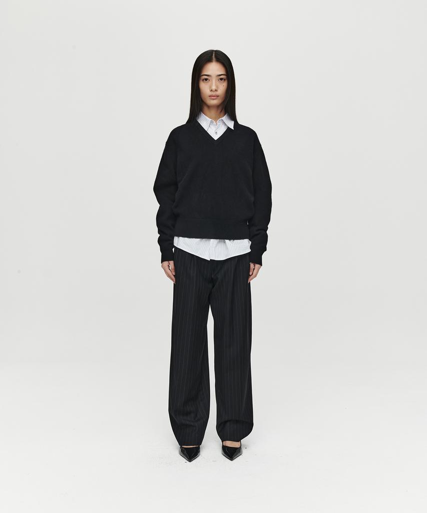 Hoite Wool Double Pleated Wide Pants (Black)