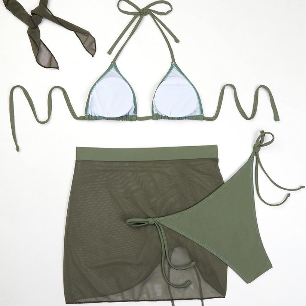 Европейский и американский сетчатый раздельный купальник со шнуровкой, сексуальный купальник-бикини из четырех частей