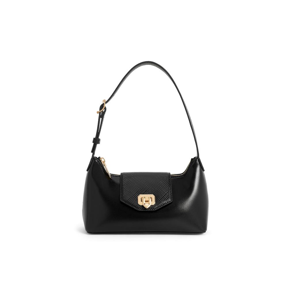 Charles & Keith Minimalist Flap Baguette Shoulder Bag Small Women shoulder bag Beige Black CK2-20671648