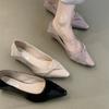 French Evening Wind Pointed Single Shoes Women's 2025 New Gentle Temperament Celebrity Splicing Shallow Mouth Wedge Heel Commuter Shoes