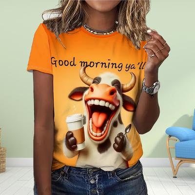 Модная женская футболка с принтом коровы и домашних животных, забавная повседневная футболка с круглым вырезом и короткими рукавами, летняя женская футболка