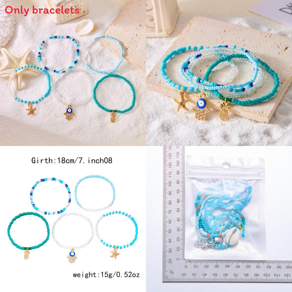 Богемный стиль, набор браслетов из бусин с ракушками морской звезды и гальваническим покрытием, летние пляжные аксессуары