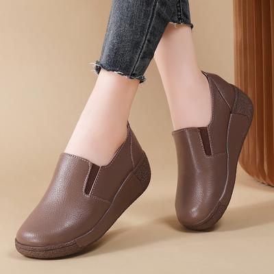 Женские туфли на платформе черные повседневные кожаные туфли женские туфли на толстой подошве для увеличения роста Shake Shoes