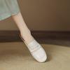 Leather White Shoes Half Drag Women's 4cm Versatile Retro Soft Sole Bag Head Half Slippers Internet Celebrity Explosion Outside Single Shoes