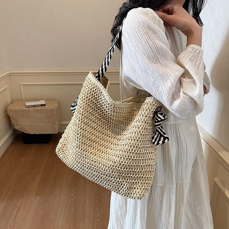 Большая вместительная соломенная сумка для женщин, сумка на плечо для отдыха на море, сумка-тоут для поездок на работу