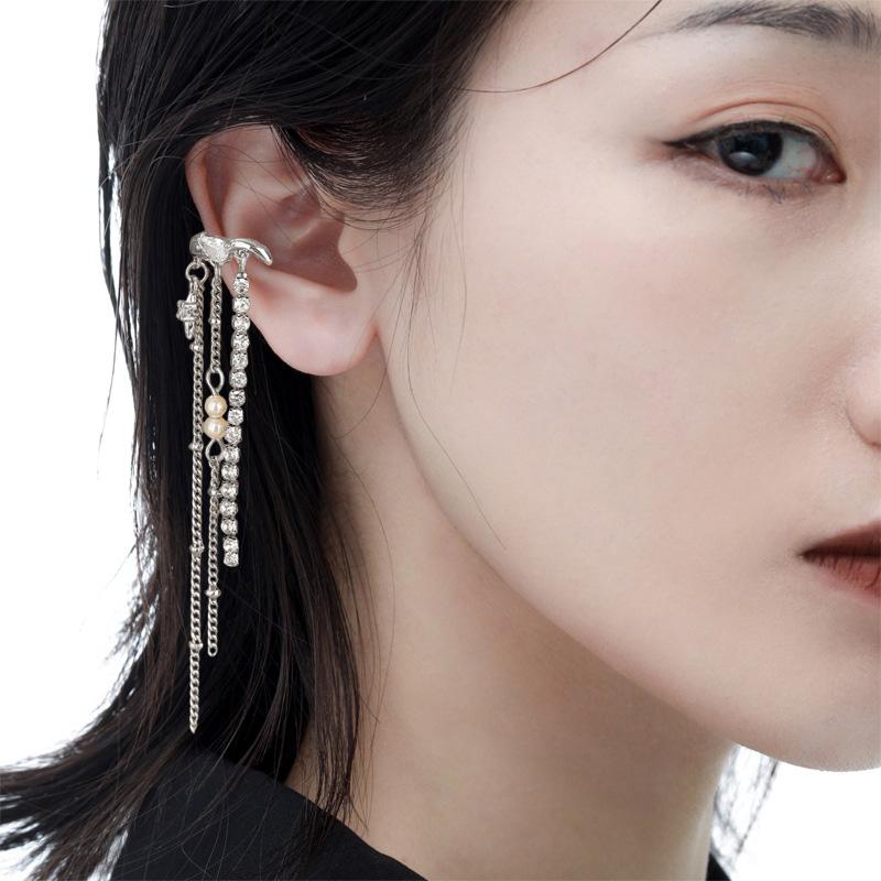 Кисточка циркон серьги клипса без пирсинга для женщин длинный звезда ушная косточка клипса модные индивидуальные украшения вечерние аксессуары винтажные кольца серьги