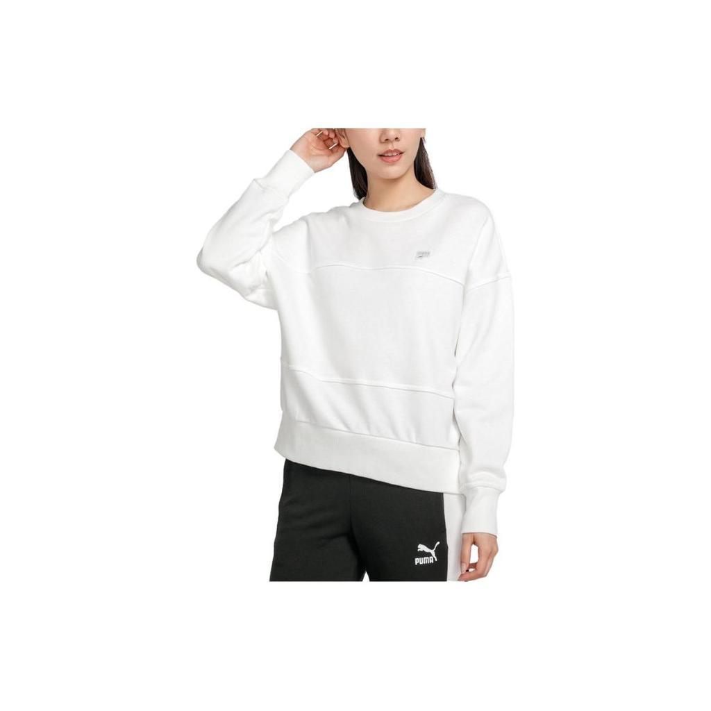 Puma Solid Color Crew Neck Pullover Long Sleeve Sweatshirt Women Sweatshirt White 531435-02