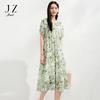 Jiuzi Anna Kou Elegant and Fresh Plant Printed Chiffon Waist Dress for Women 2025 Summer New Style