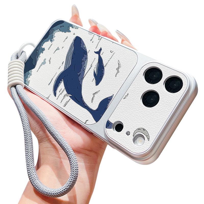 Синий Китовый Акула Ракушка Кожаный Шнурок Чехол Для iPhone 18 Pro Max 17 16 15 14 13 Pro Max Роскошный Гибридный ТПУ+ПУ Противоскользящий Мягкий Чехол Для Телефона