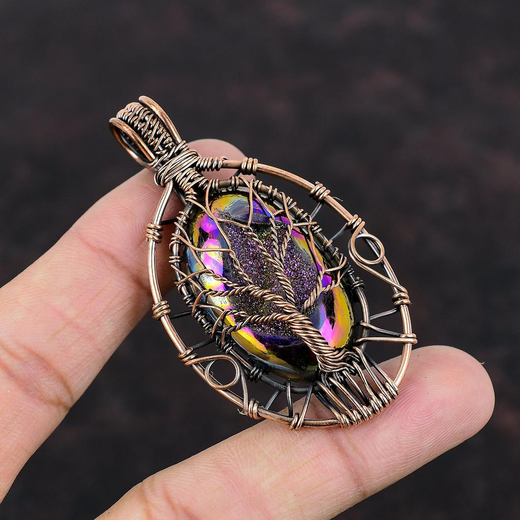 Древо жизни титановая друза кулон медная проволока обернутый кулон ручной работы титановая друза ювелирные изделия драгоценный камень медные украшения подарок для мамы