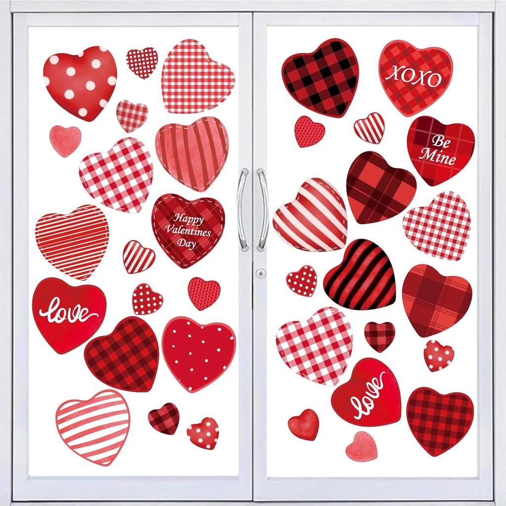 12 Sheets Valentine's Day Window Clings Conversation Heart Double-Sided Window Stickers Decals Candy Heart Window Decorations for Valentine's Day
