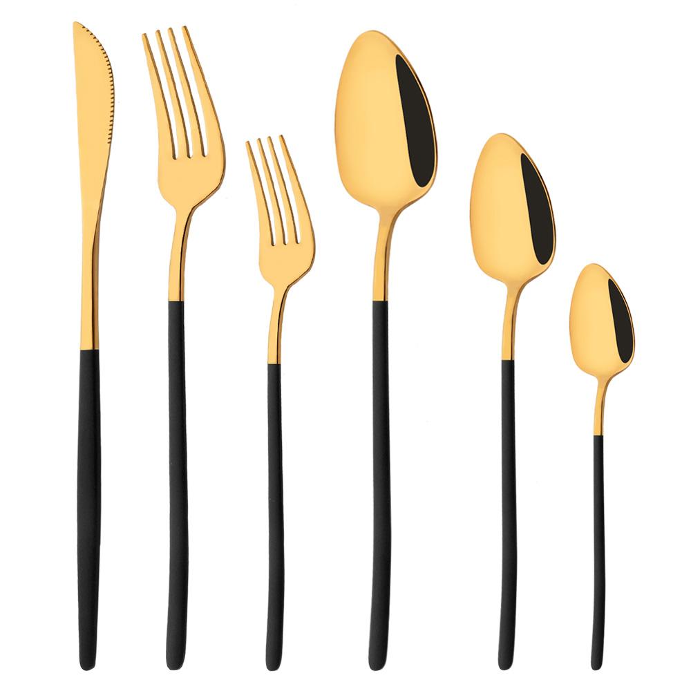 6Pcs/Set Silver Flatware Cutlery Set Stainless Steel Knife Dessert Fork Spoon Tableware Set Festival Kitchen Dinnerware Gift