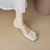 Square Head Large Flowers Shallow Mouth Mary Jane Shoes Female Hundred Matching Commuting OL Rough with Soft Single Shoes