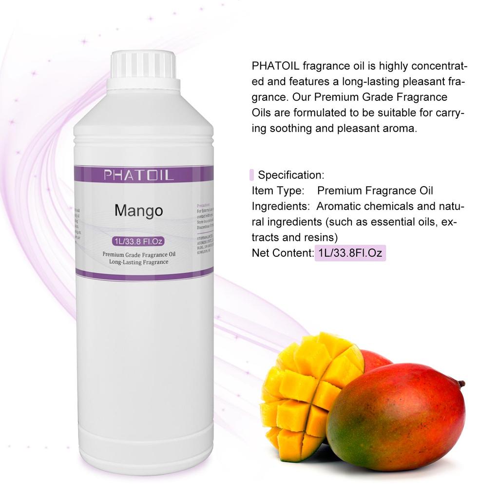 PHATOIL 1000 мл/33,8 жидких унций Ароматические масла Манго Вишня Арбуз Лимон Фрукты Эфирное масло для освежителей воздуха Уход за волосами и кожей Духи «сделай сам»