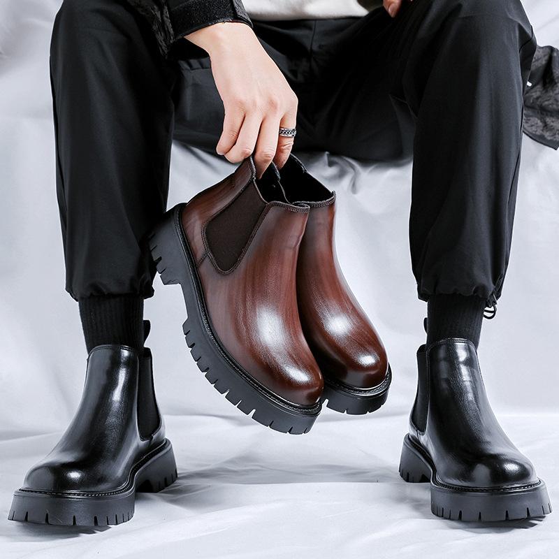 Внутренняя высота увеличивающие ботинки Brock Chelsea мужские высокие кожаные ботинки Gouging British Martin Boots 2113-R