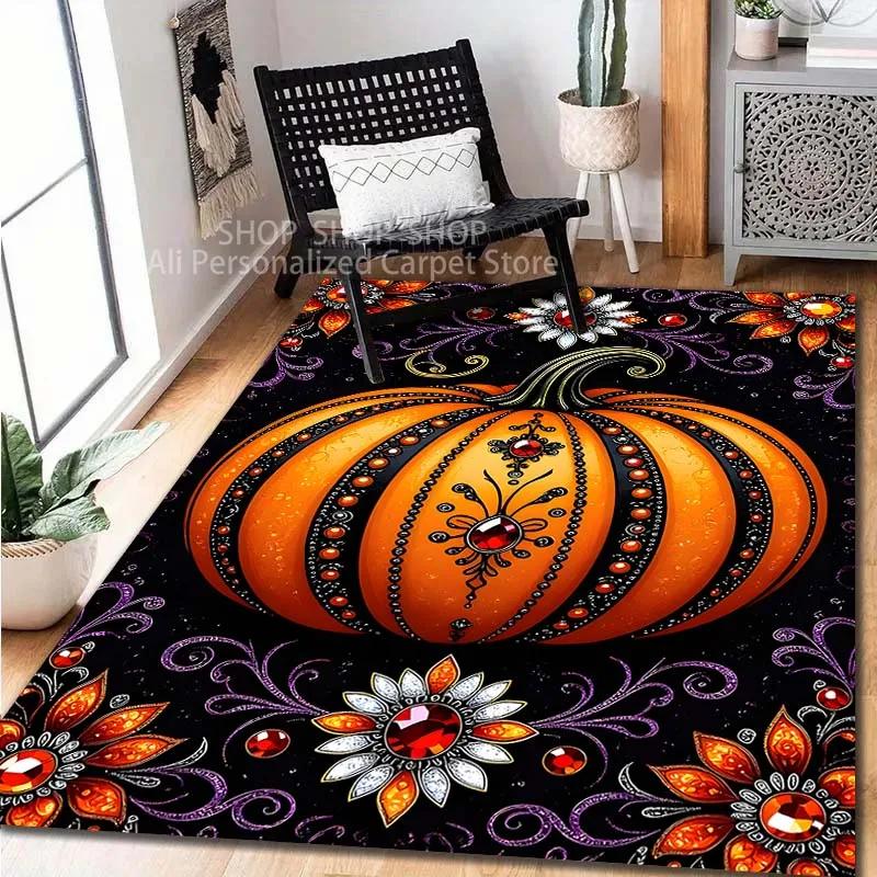 Exquisite Pumpkin Texture Pattern Carpet for Living Room Bedroom Sofa Home Decor Non-slip Floor Mat Large Size Halloween Gift