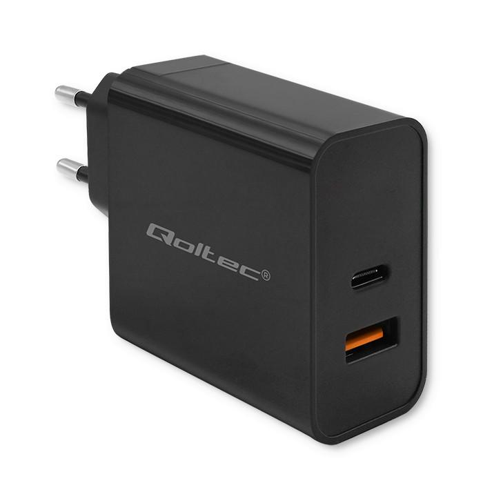 Qoltec Super Quick PD Charger | 1xUSB-C | 65W | 5-20V | 3-3.25A | Laptop | Smartphone | Black