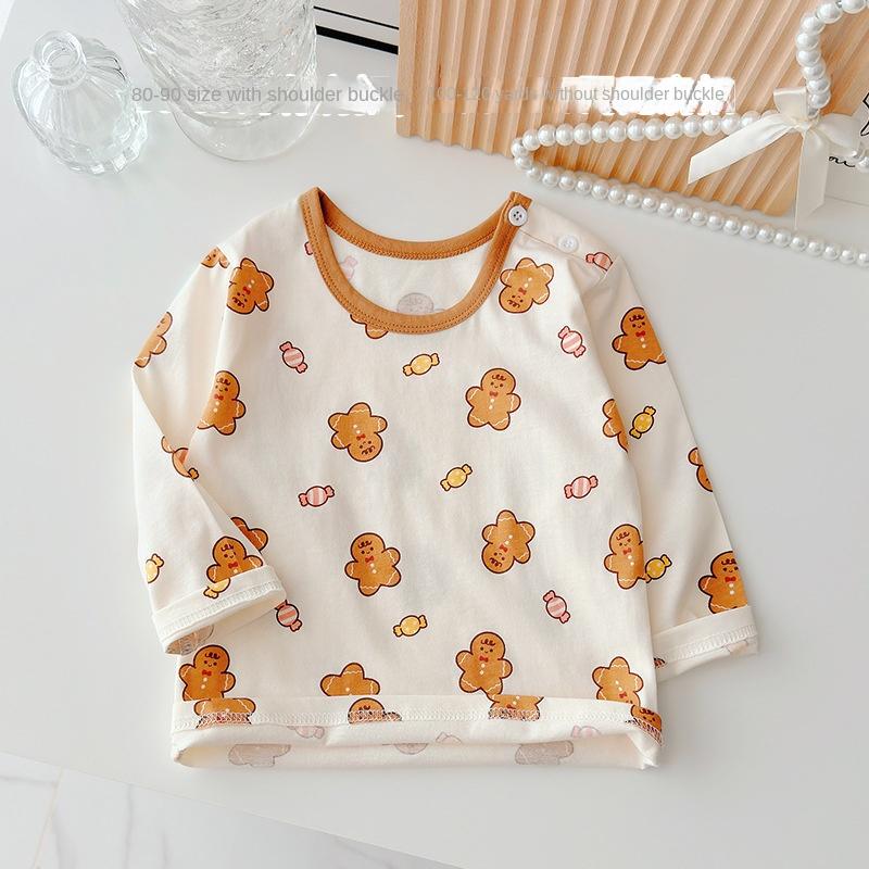 Футболка с длинными рукавами из чистого хлопка для девочек, нижняя одежда для мальчиков, осенняя одежда, детские осенние пижамные топы