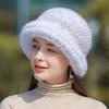 Knit Mink Fur Bucket Hat Fashion Elegant Women Winter Hat