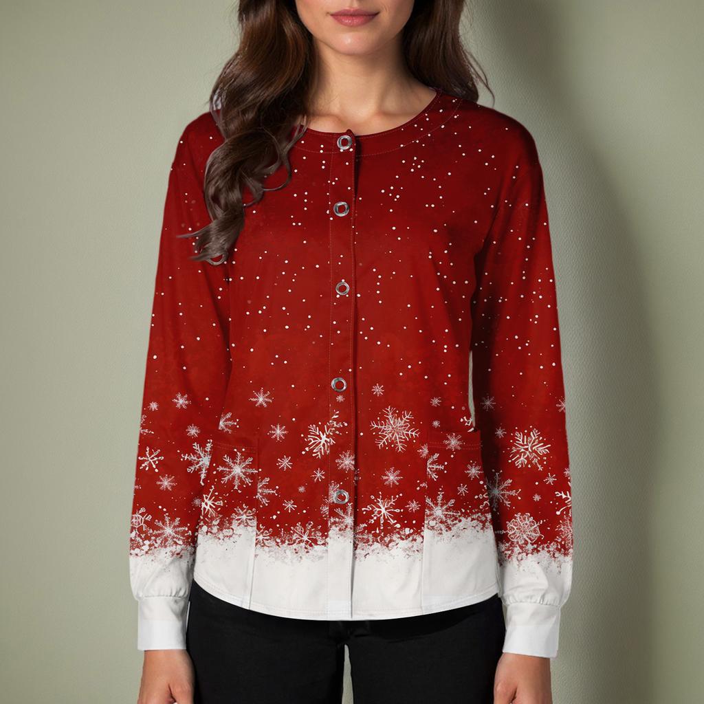 Женский повседневный однобортный однобортный защитная одежда с рождественским принтом и длинными рукавами, кардиган, топ