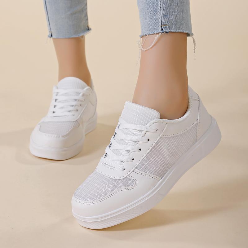 Women's Casual Sneakers White Summer Hollow Out Lace-Up Front Skate Shoes Womens Lightweight Walking Shoes