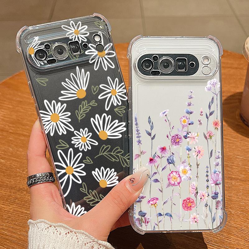 Мультяшный цветочный узор TPU Чехол для телефона Для Google Pixel 9 Pro Pixel 9 Pro XL Тонкий Мягкий Прозрачная Задняя крышка Для Google Pixel 9A