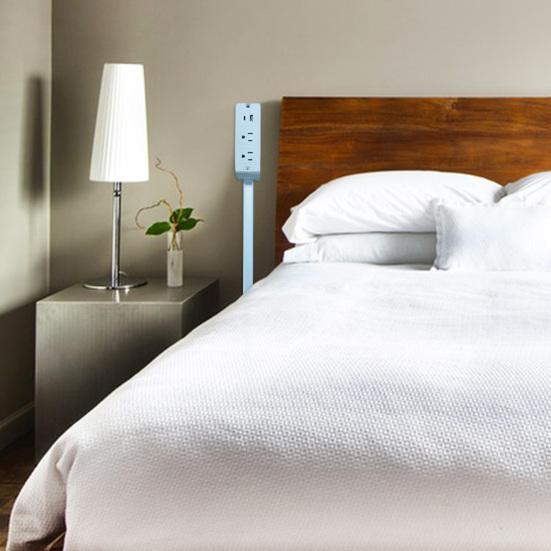 Расширитель розеток с USB-A, USB-C, 2 розетки переменного тока, расширяется на 22–34 дюйма, вращается на 180 градусов, вращающееся основание