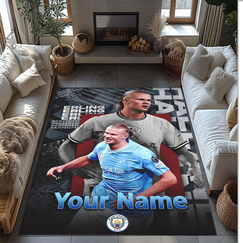 Erling Haaland Printed Crystal Velvet Rug Non‑Slip Crystal Velvet Carpet For Sofa Bedroom Indoor Home Decoration
