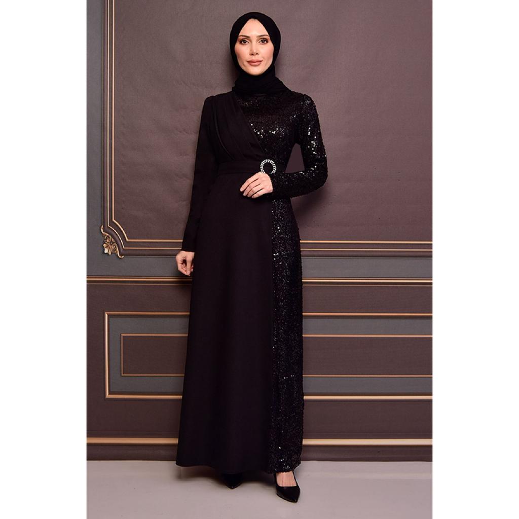 Женская одежда, вечернее платье, модное длинное вечернее платье из крепа с блестками и поясом, хиджаб 2516