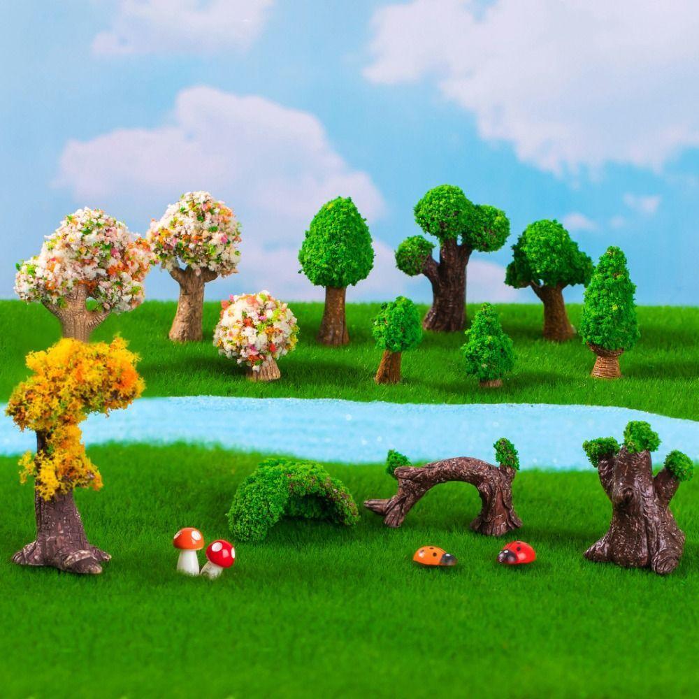 15 Стилей Симуляция Мини Цветочное Дерево Миниатюрная Фигурка Фея Сад Мох Микро Ландшафт Украшение Орнамент Полимерная Глина