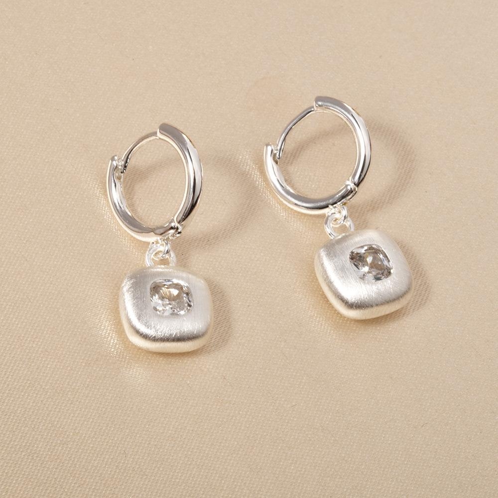2026 French Style Brushed Heart Huggie Earrings - Matte Gold Silver Zircon Inlaid Heart Drop Earrings for Women Niche Design Jewelry