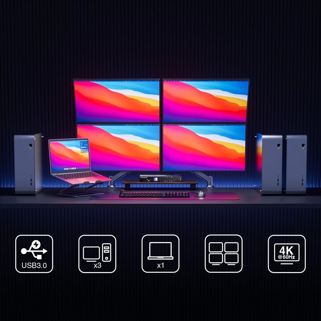 TESmart 4 входа 4 выхода KVM-переключатель KVM HMDI 4-портовый коммутатор 4 монитора 4 ПК HDMI-переключатель Функция MST Порт для гарнитуры Функция EDID Переключатель с помощью горячих клавиш