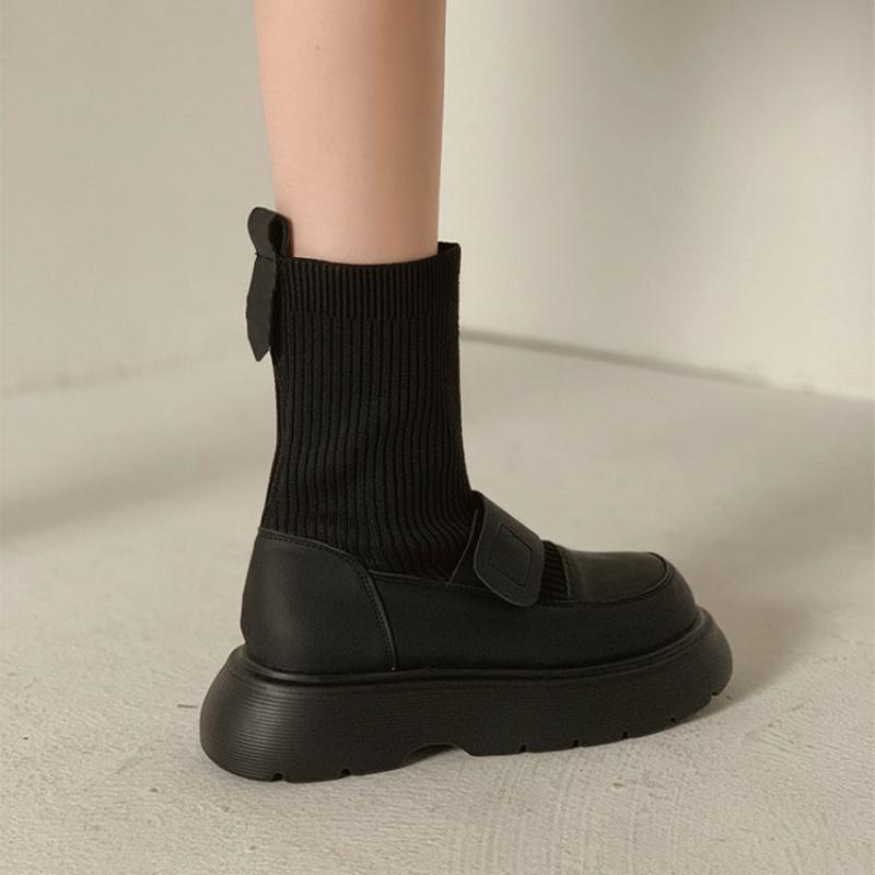 Женские ботильоны на толстой подошве, обувь Лолиты, платформа, короткие туфли для женщины, Мэри Джейн, ботильоны-носки на резинке, новинка зимы 2024, Y2k