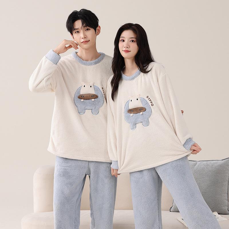 Флисовая пижама для пары «Снежинка» для мужчин и женщин, осенне-зимняя, флисовая, утолщенная, из кораллового флиса, милая мультяшная, теплая, комплект для дома