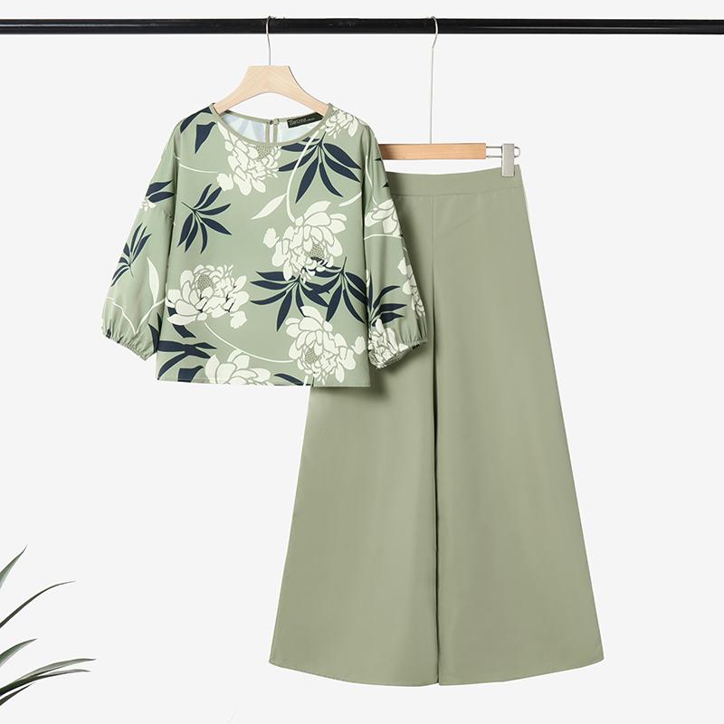 ZANZEA Женский повседневный костюм из двух частей: блузка с цветочным принтом и широкие брюки