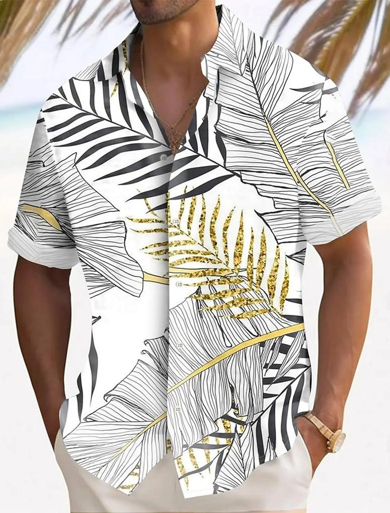 Men's Short Sleeve Shirt with Tribal Print Trim, Casual Summer Essential