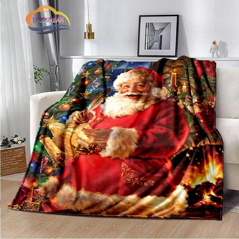 Christmas Series Flannel Cashmere Blanket Santa Pattern Comfortable Warm Sofa Bed Gift Blanket