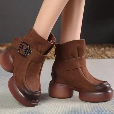 2024 коричневые длинные сапоги женские на платформе эластичные носки сапоги британские ветровые шоу тонкие ботильоны с металлической пряжкой 35-40