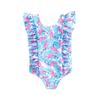 Girls' Ruffled Bikini Print One-Piece Swimsuit with Triangle Bottoms