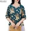 Женская летняя блузка с круглым вырезом, рукавом три четверти, свободного кроя, с повседневным принтом