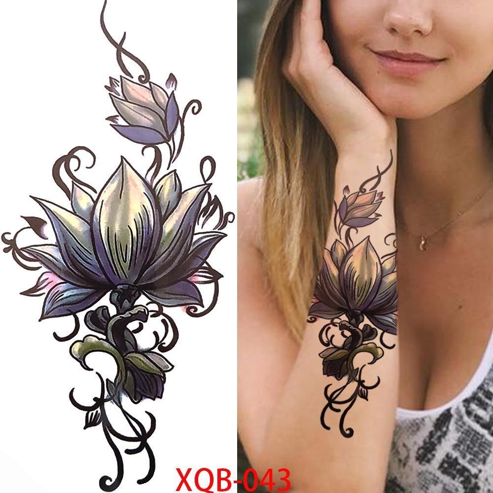 NEW 1 PC 210*114MM Cherry Blossom Fake Temporary Tattoo For Women Girl Watercolor Rose Flower Tattoos Flora Branch Chest Back Tatoo Paper Stickers