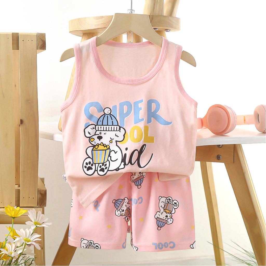 Children's Vest Suit Summer Girls Shorts Clothes Baby Korean Boys Sleeveless Suit Children's Clothing