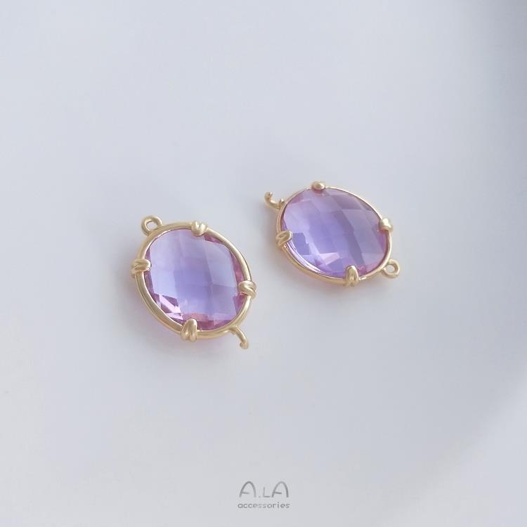 14K Gold-Filled Oval Zircon Bezel Double-Pendant for DIY Jewelry