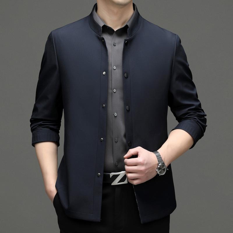 Весенние и осенние новые высококачественные куртки для мужчин, деловые лацканы, повседневные топы для отцов среднего возраста, тонкие куртки из шелка малбери