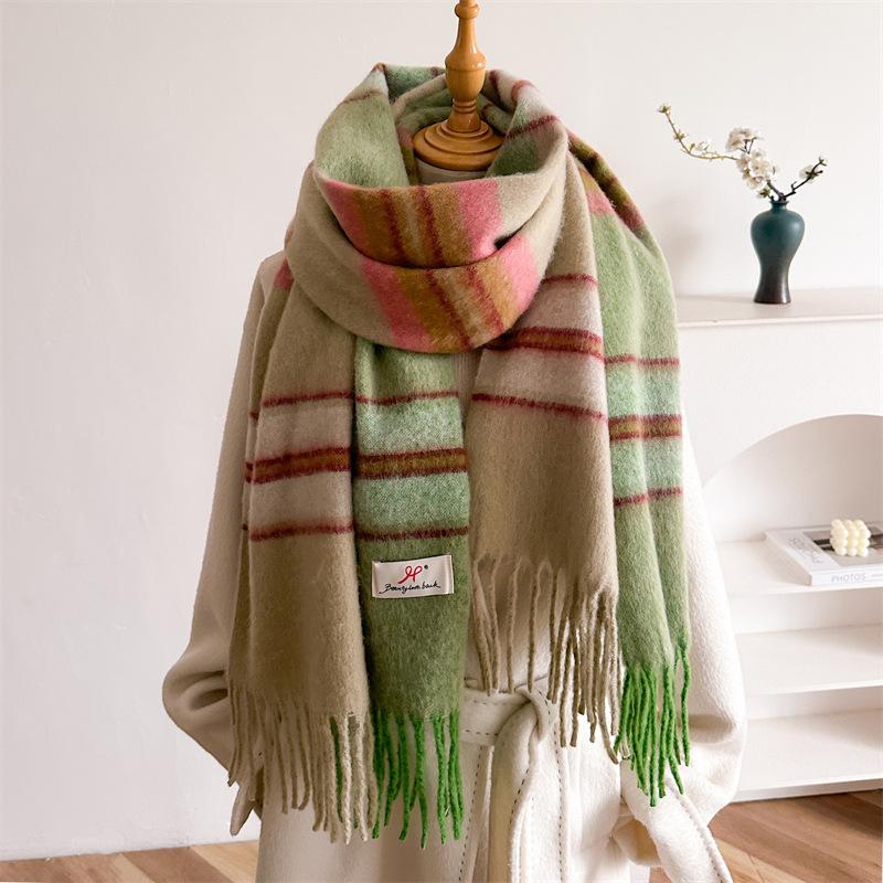 Stripe Color Matching Gradual Change Stripe Warm Shawl Scarf Imitation Cashmere Unisex Versatile Fringed Scarf